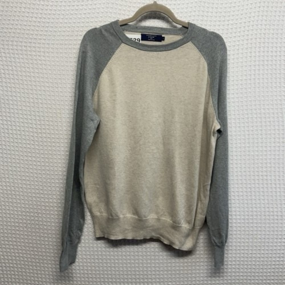 VTG J. Crew Gray/Cream Long Slv. CrewNeck Sweater Women L China Cotton/Cashmere